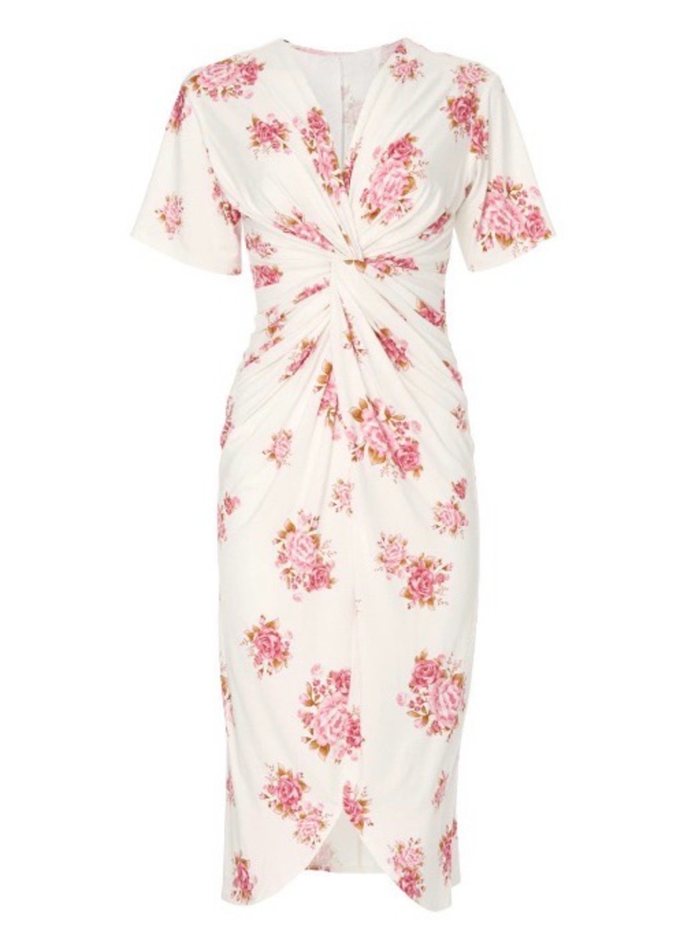 Les Reveries Twist Front Drape Dress / White & Red Floral S